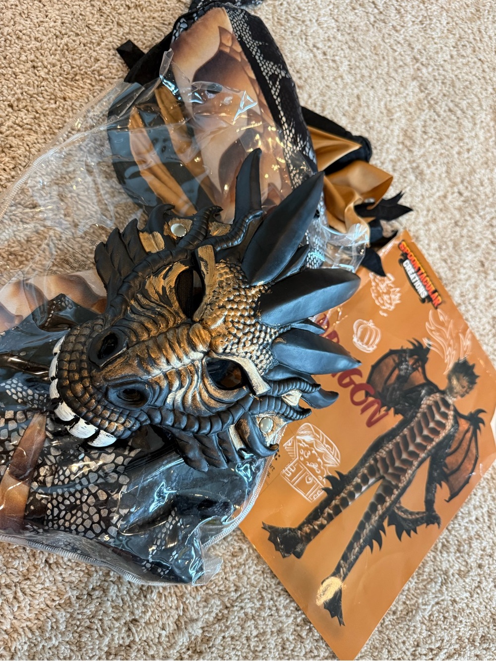 Dragon Kids Costume Mask and Outfit - Black & Gold
